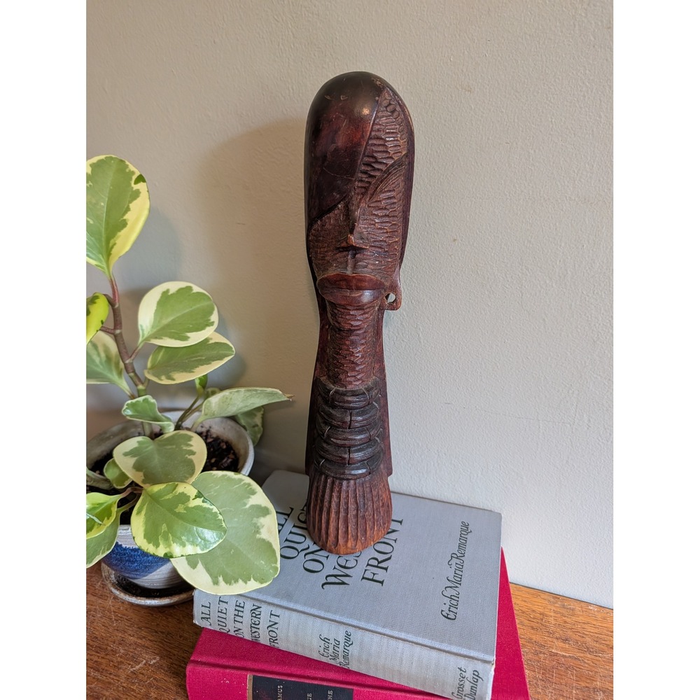 Vintage Hand Carved African Wood Bust Sculpture Elongated Head Folk Art 11.5"